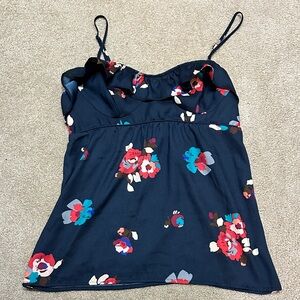 American Eagle Outfitters Navy Floral Camisole with Ruffle Detail